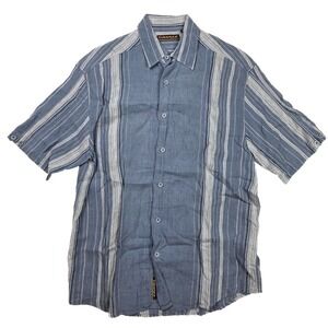 Cubavera Blue White Striped S/Sleeve Button Up Linen Resort Shirt Men's Size M
